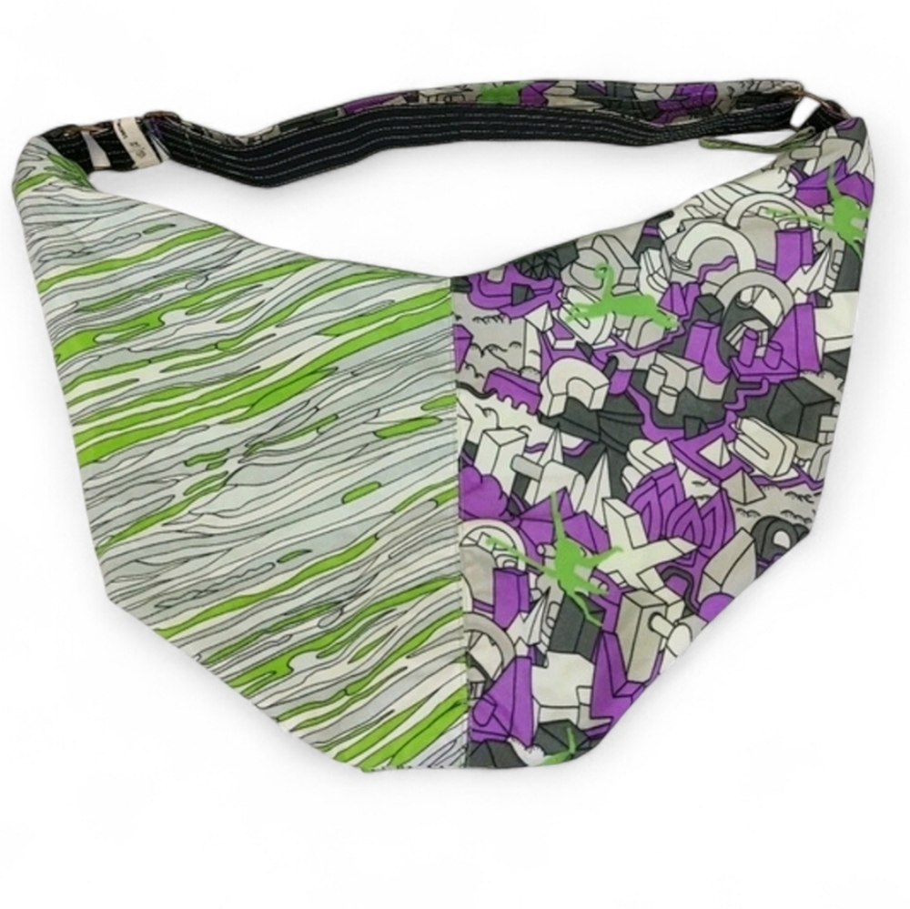 New Loopt Works Sling Shoulder Tote Bag Upcycled Nylon Fabric in Purple & Green